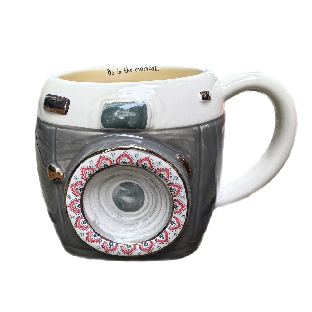 Natural Life Camera Coffee Mug Be In The Moment Grey White Ceramic MUG366
